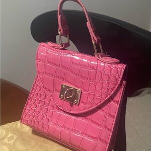 Pink Croc-Embossed Handbag